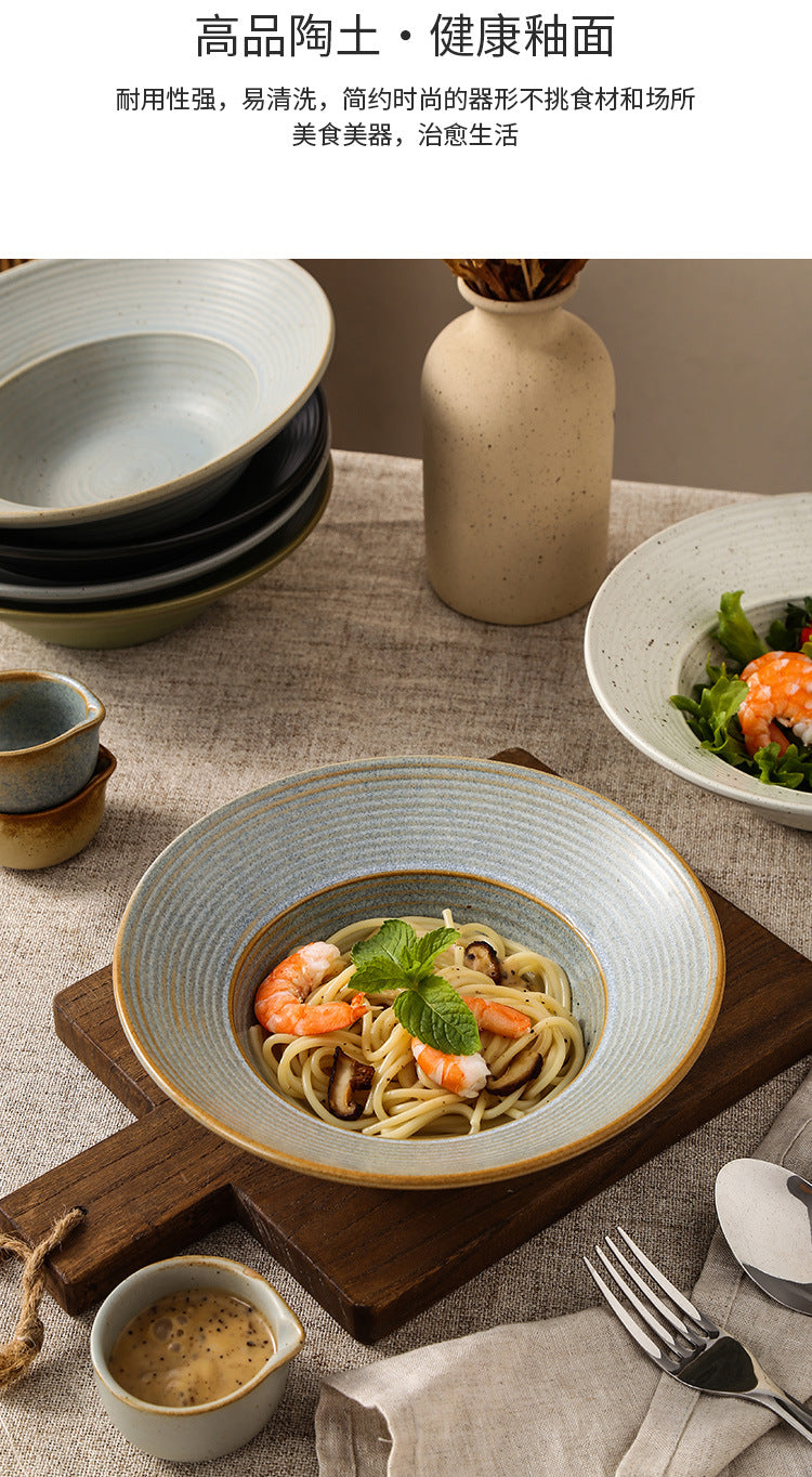 Retro Style Ceramic Kiln Straw Hat Plate Restaurant Hotel Home Threaded Pasta Plate Japanese Fruit Salad Snack Plate