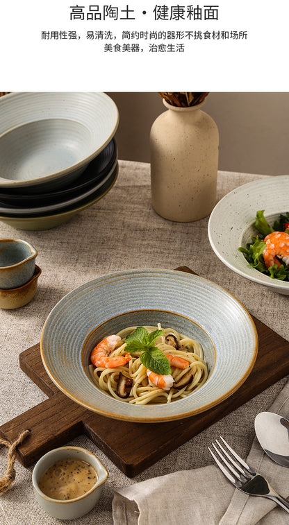 Retro Style Ceramic Kiln Straw Hat Plate Restaurant Hotel Home Threaded Pasta Plate Japanese Fruit Salad Snack Plate