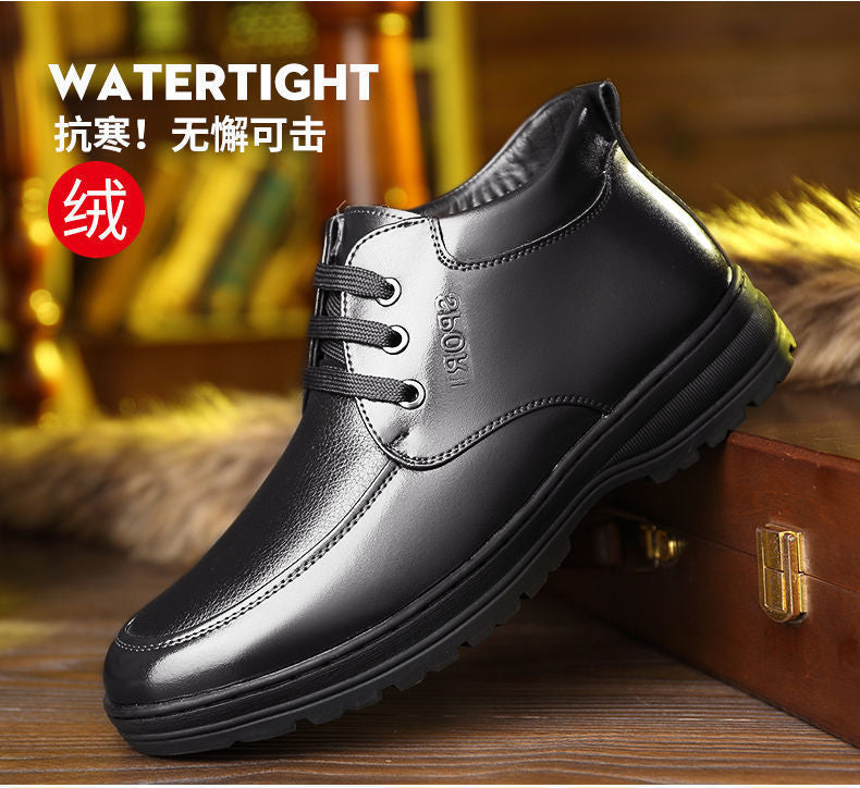 [Genuine leather cowhide] men's cotton shoes winter fleece-lined casual leather shoes non-slip waterproof middle-aged and elderly dad shoes