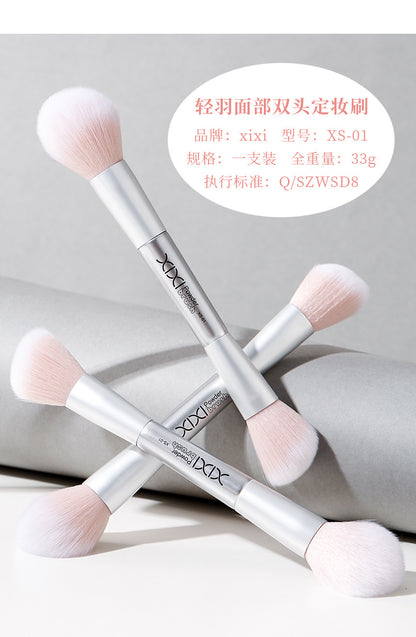 Xixi Light Feather Face Double Head Makeup Brush Easy Makeup Long Rod Flat Head Makeup Brush Novice Student Beauty Makeup Tool
