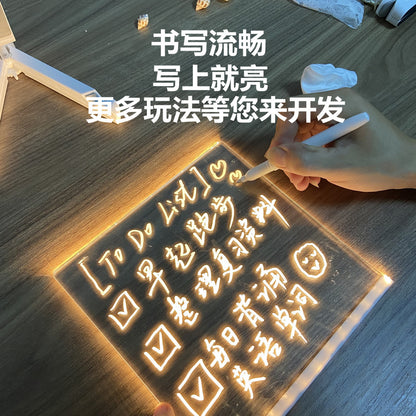 Children's Transparent Luminous Large Writing Board Household Erasable Small Whiteboard Acrylic Stand Message Board Cartoon with Light
