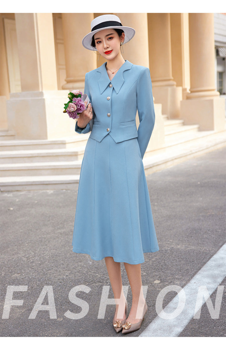 French style black dress Women's Spring and Autumn New retro high-grade elegant socialite high-end suit two-piece suit