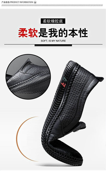 [Broken Size Processing] Leather Shoes Men's Genuine Leather Hole Shoes Dad Shoes Summer Soft Bottom Breathable Lazy Bean Shoes