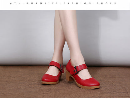 Factory direct sales dance shoes wholesale round head modern square dance shoes ladies mother shoes cross-border products 2025