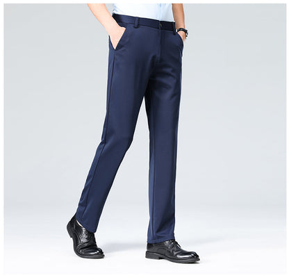 Wholesale casual pants men's four-sided elastic fabric summer ice silk pants trousers trousers high waist breathable iron-free formal trousers