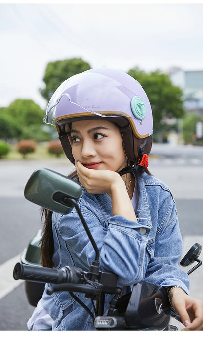 3C Certified Helmet for Women, Electric Vehicle, Men's Motorcycle, All-Season Half Helmet, Winter Warm and Anti-Fog Retro Helmet