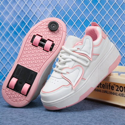 Girls' Roller Shoes Autumn and Winter New Model Children's Four-Wheel Automatic Sliding Skates for Older Kids Sports Roller Shoes