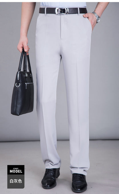 2025 New Summer Thin Mulberry Silk Middle-Aged Business Casual Straight Loose Wrinkle-Free Men's Pants