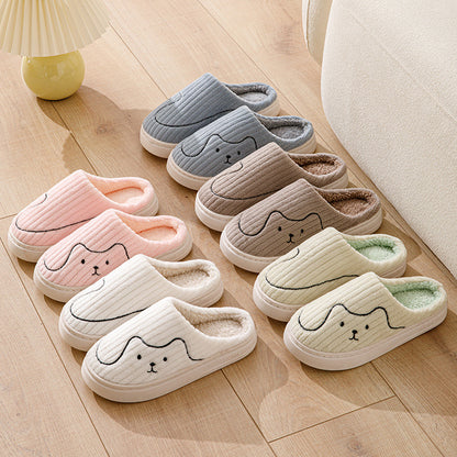 Cotton Slippers for Women in Autumn and Winter Cartoon Indoor Non-Slip Dormitory Home Warm Couple Plush Cotton Shoes for Men