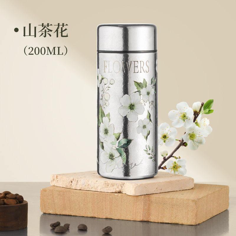 Pocket Insulated Cup Mini Compact Wave Cherry Blossom Rose Pure Titanium Coffee Mug Couple Portable Cute Healing Travel Companion