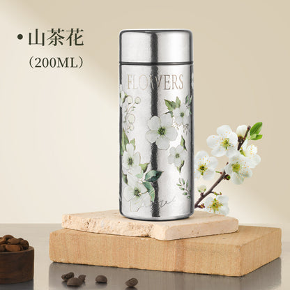 Pocket Insulated Cup Mini Compact Wave Cherry Blossom Rose Pure Titanium Coffee Mug Couple Portable Cute Healing Travel Companion