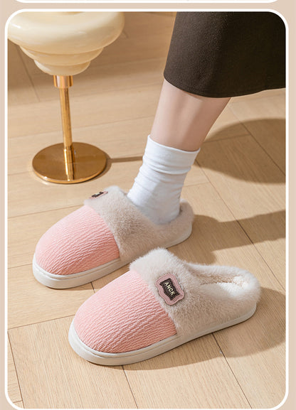 Cotton Slippers for Women, Fashionable Winter Indoor Home Non-Slip Plush Warm Couple Style Fleece-Lined Thick-Soled Cotton Slippers for Men