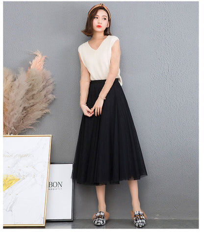 Mesh Skirt Long Skirt Mid-length A- line Skirt Summer Square Dance Skirt 720 Degree Large Swing Skirt in stock Hair