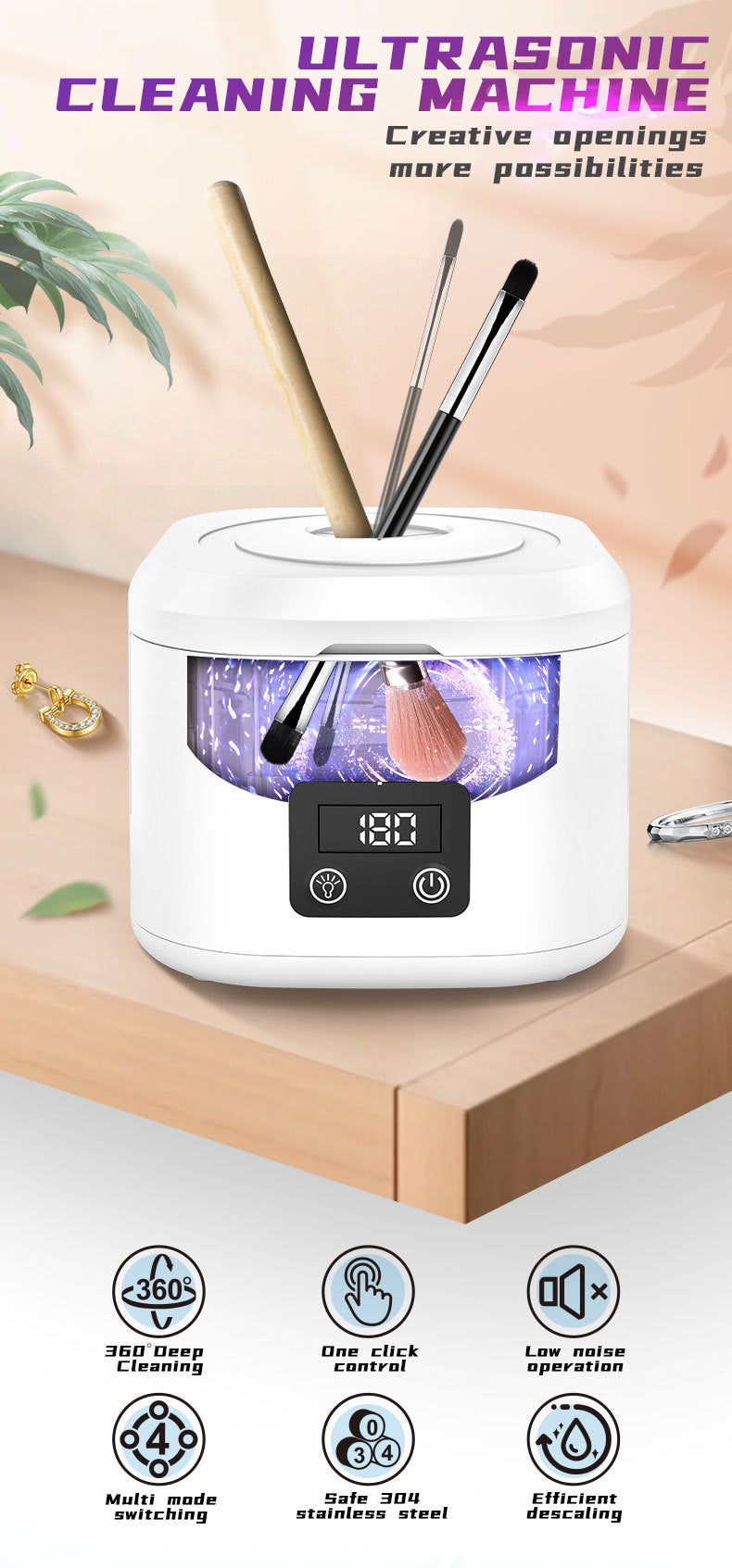 Cross-Border Amazon Ultrasonic Denture Cleaning Machine Uv Ultraviolet Ultrasonic Cleaning Machine Household Jewelry Braces