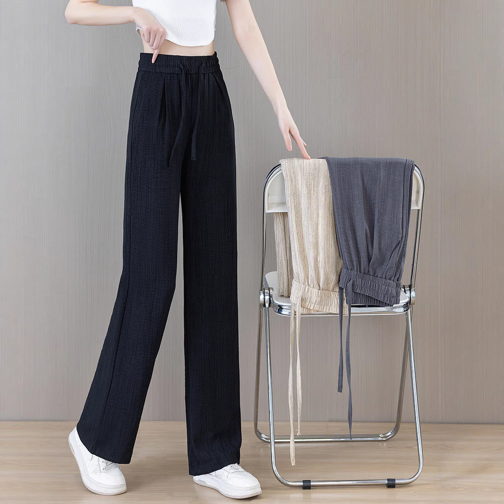 Ice Silk Thin Narrow Wide-Leg Pants for Women 2025 Summer New High-Waisted Loose Casual Slimming Drape Straight Pants
