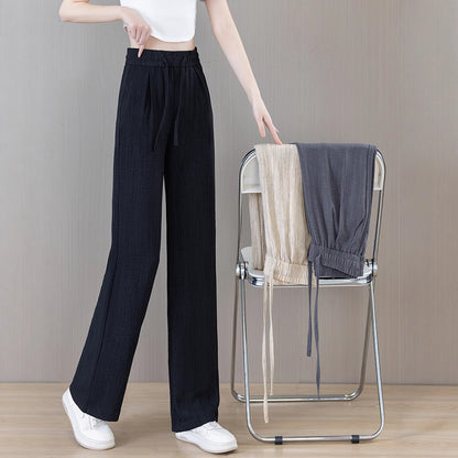 Ice Silk Thin Narrow Wide-Leg Pants for Women 2025 Summer New High-Waisted Loose Casual Slimming Drape Straight Pants