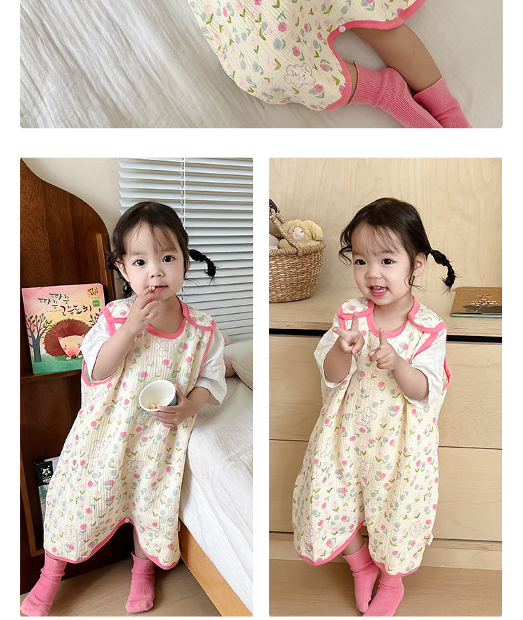 Baby Vest Sleeping Bag Summer Thin Gauze Pure Cotton Baby Kick-proof Sleeveless Children's Pajamas Air-conditioned Room Anti-cold