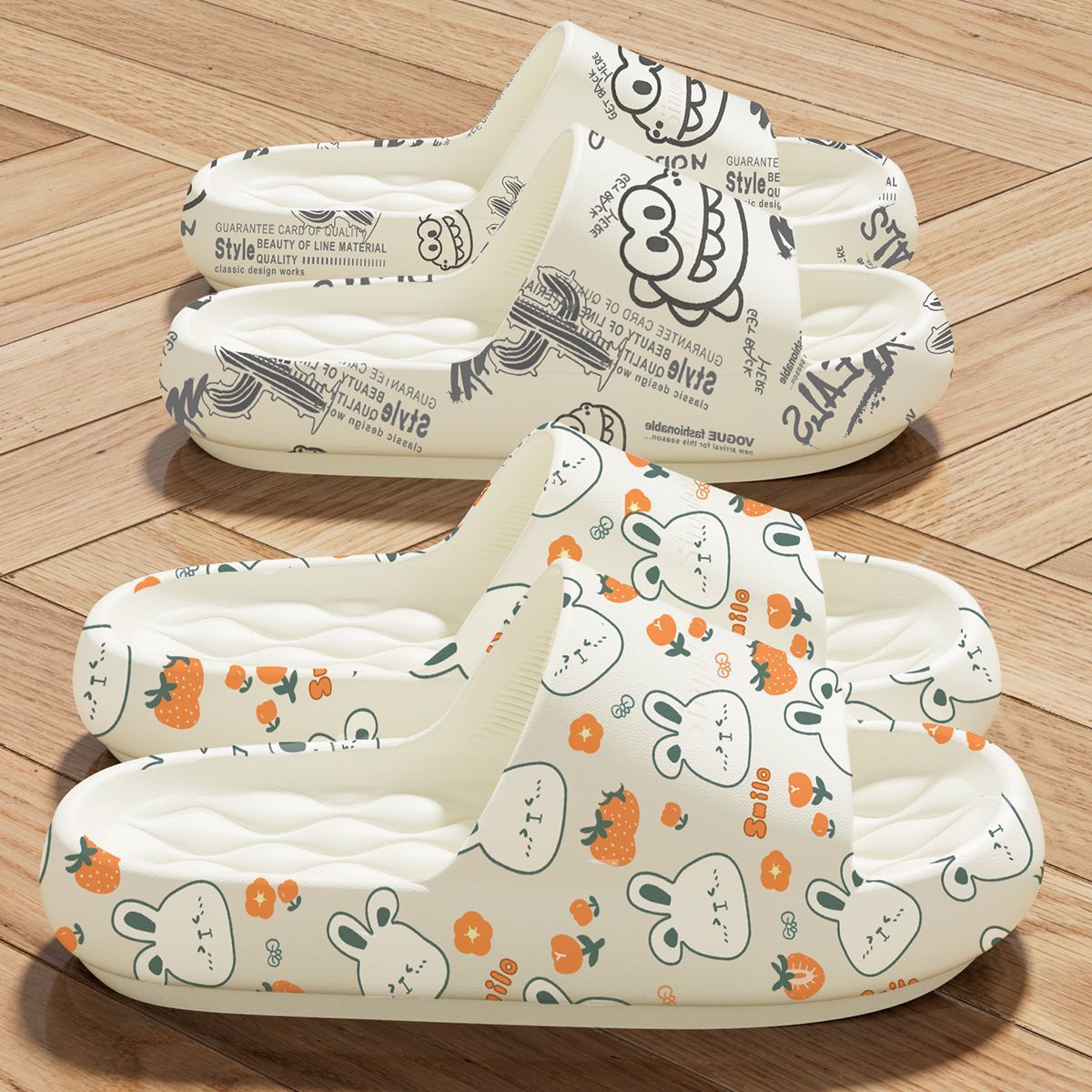 Happy Bear Slippers Women's 2025 New Home Use Indoor Anti-Slip Anti-Odor Beach Wear Thick Sole Couple Bathroom