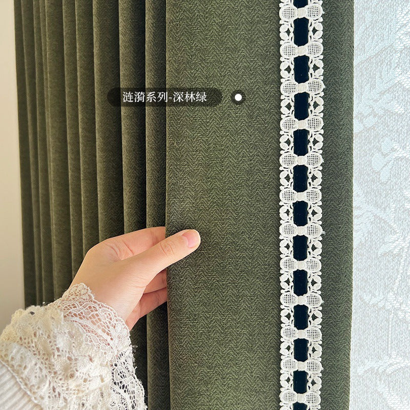 Ankra Brown Shading Bedroom Curtain New Full Shading Living Room High-Level Light Luxury Chenille Cream Curtain