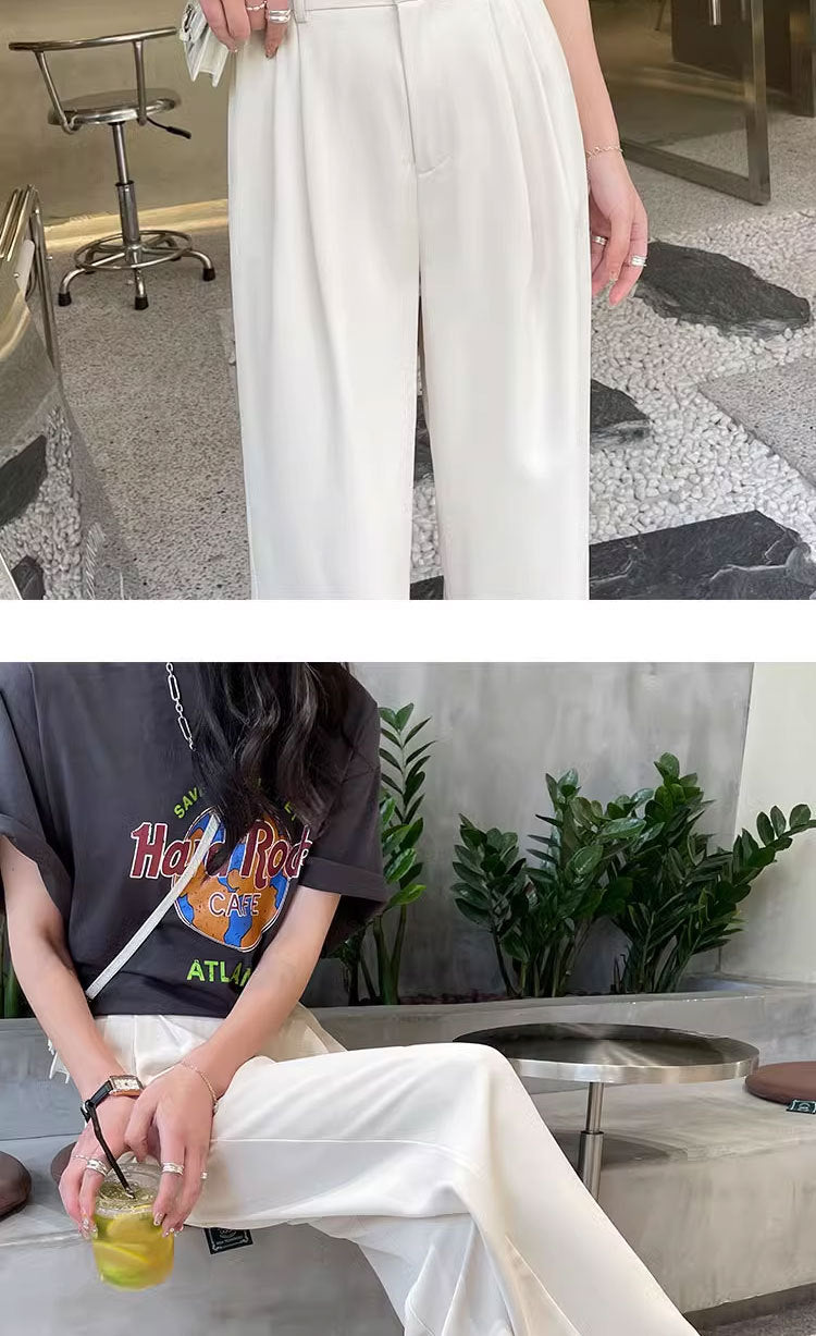 Gray Suit Pants for Women Spring and Summer New High-Waisted Double Pleated Slim Floor-Length Trousers Casual Straight Wide-Leg Pants