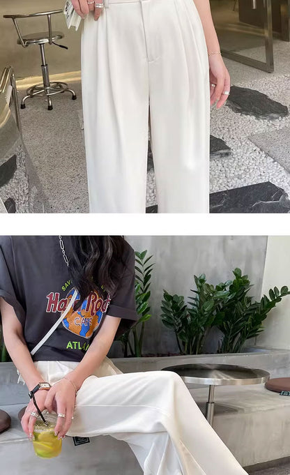Gray Suit Pants for Women Spring and Summer New High-Waisted Double Pleated Slim Floor-Length Trousers Casual Straight Wide-Leg Pants