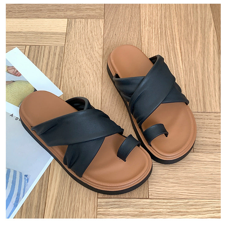 Thick-bottom Slippers Women's 2025 Summer New Beach Outer Wear Cross-belt Cross-border Foreign Trade Flat Beach Sandals
