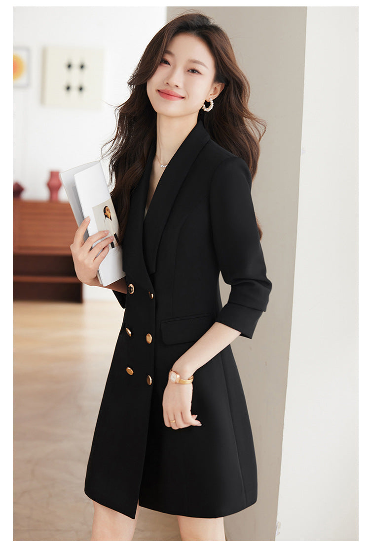 French Hepburn Style Small Black Dress High Sense High Cold Royal Sister Fried Street Small Fragrance Style Pleated Professional Suit dress Summer