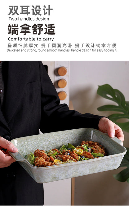 Cross-Border Scandinavian Style Kiln-Turned Baking Pan Amazon Square Steak Plate High-Value Tableware Available for Restaurants and Restaurants