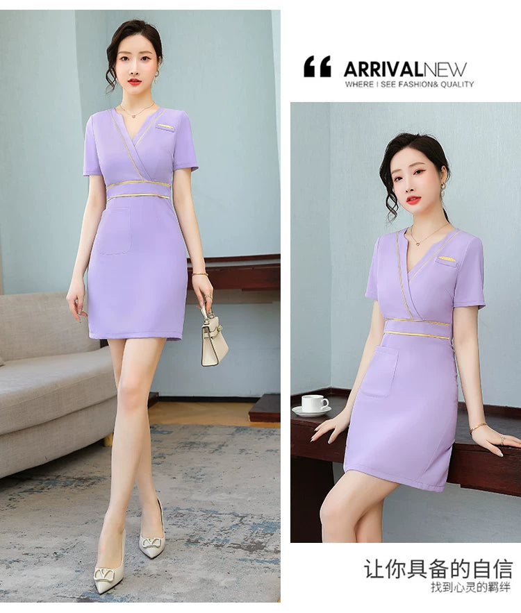 Business Wear dress 2023 Summer Women's Short-sleeved Temperament High-end Hotel Front Desk Beauty Salon Jewelry Shop Work Clothes
