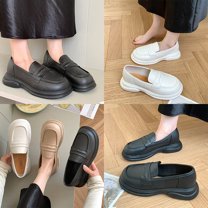 Thick-Soled Loafers British Style Slip-On White Shoes for Women 2025 New Versatile Toe-Toe Shoes Cross-Border Foreign Trade Women's Shoes