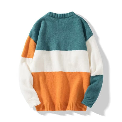 2023 autumn and winter new men's striped sweater men's casual trendy bottoming shirt color matching pullover trendy brand sweater men