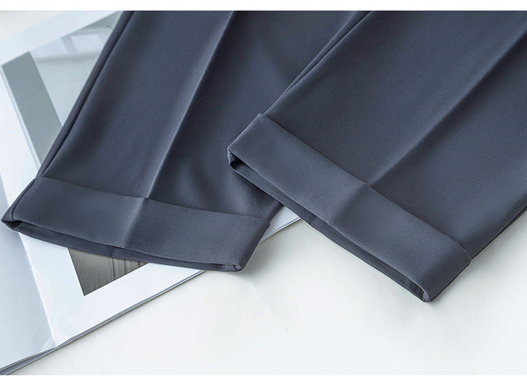 New Style Ice Silk Suit Pants for Petite Women, Cropped Straight-Leg Pants, Summer Thin Cigarette Pants, Free Shipping