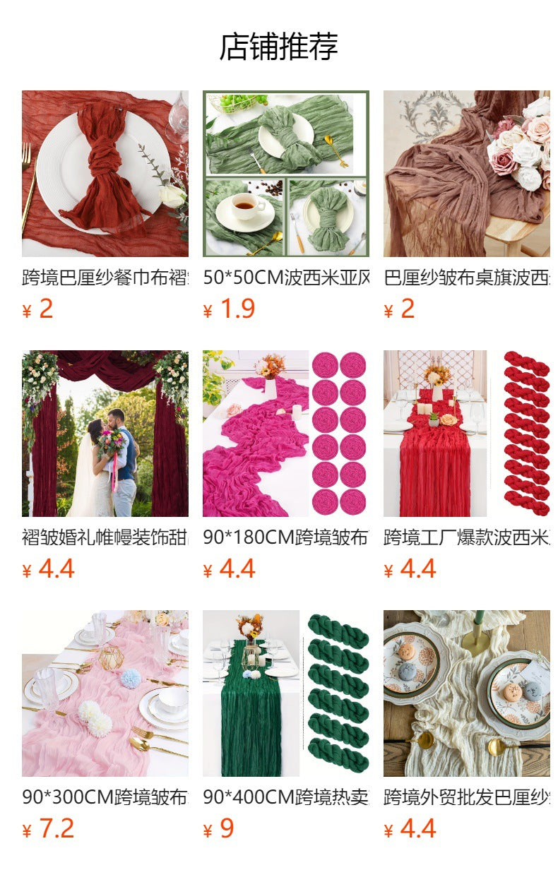 Bali Crepe Table Flag Foreign Trade Western Tablecloth Light Luxury High-End Wedding Party Decoration Pleated Table Flag Wholesale