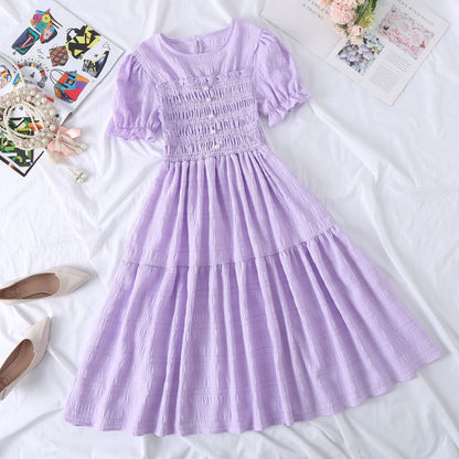 Chiffon Short-sleeved Dress for Women New ins Sense Niche Mid-length French Douyin Slimming Look Skirt