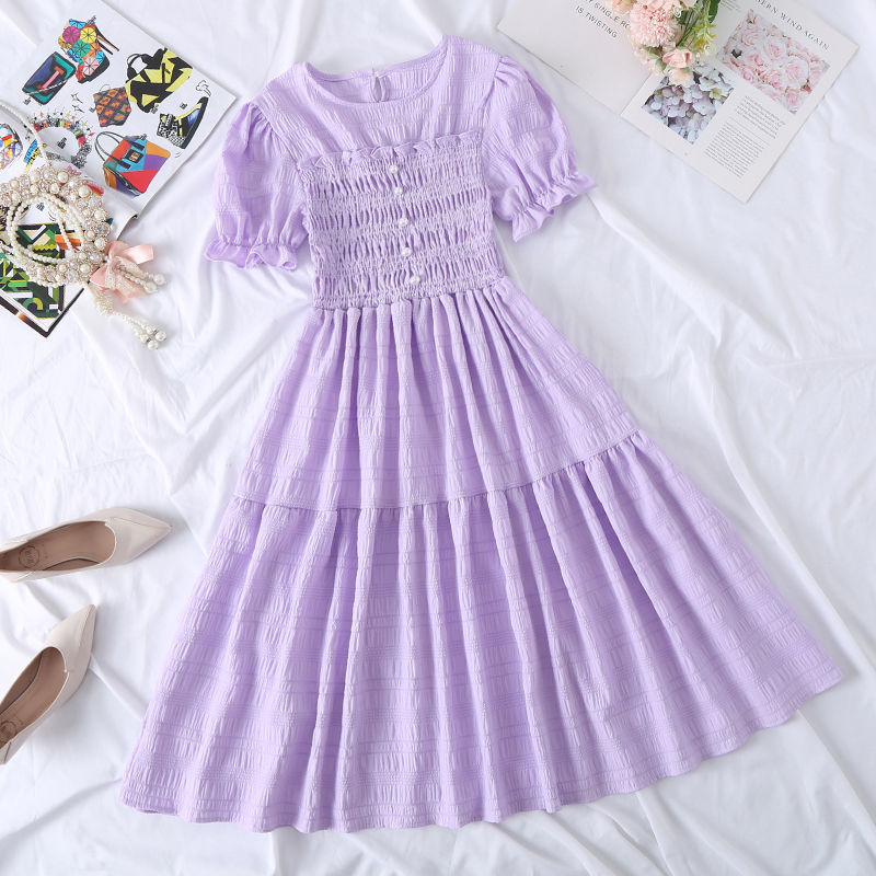New Design Niche Skirt, Feminine, Slim Waist, French Mid-length, Western Style Short-sleeved Dress