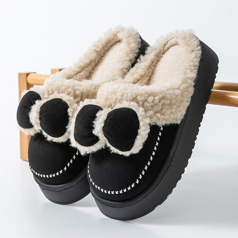 Cute Thick-Soled Cotton Slippers for Women in Autumn and Winter, Indoor Non-Slip Warm Soft Thick-Soled Furry Slippers for Postpartum Period