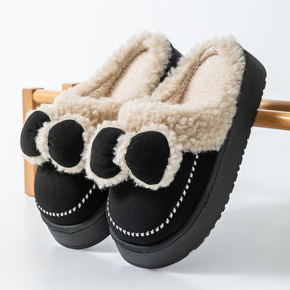 Cute Thick-Soled Cotton Slippers for Women in Autumn and Winter, Indoor Non-Slip Warm Soft Thick-Soled Furry Slippers for Postpartum Period