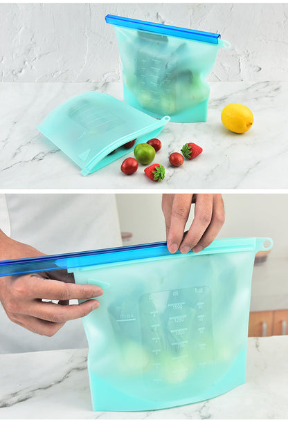 Sealed bag food grade fresh-keeping bag refrigerator vegetable and fruit storage bag sealed bag with pull rod silicone fresh-keeping bag