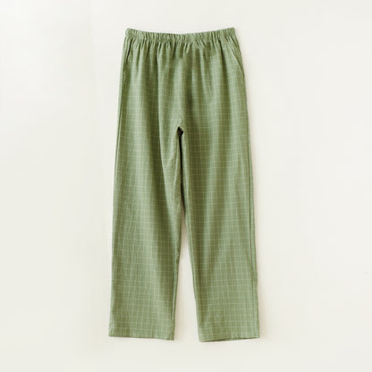 Couple Style Washed Home Pants for Men and Women, Pure Cotton Plaid Pajama Pants, Living Pants, Spring and Autumn Style, Japanese Warehouse Available for Wholesale