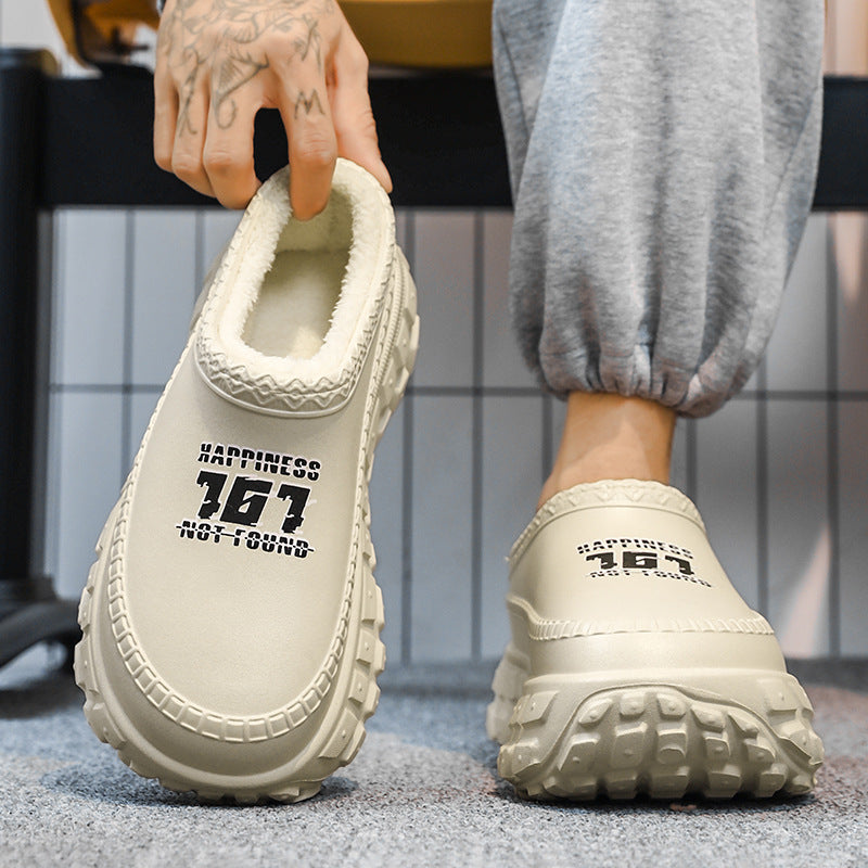Men's Cotton Slippers Winter 2025 New Home Cross-Border Fleece Chef Cotton Shoes for Outdoor Wear, Non-Slip Waterproof Closed-Toe Cotton Shoes
