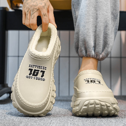 Men's Cotton Slippers Winter 2025 New Home Cross-Border Fleece Chef Cotton Shoes for Outdoor Wear, Non-Slip Waterproof Closed-Toe Cotton Shoes