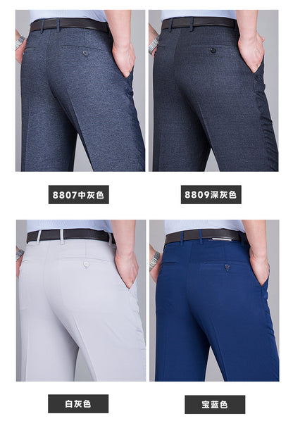 2025 New Summer Thin Mulberry Silk Middle-Aged Business Casual Straight Loose Wrinkle-Free Men's Pants