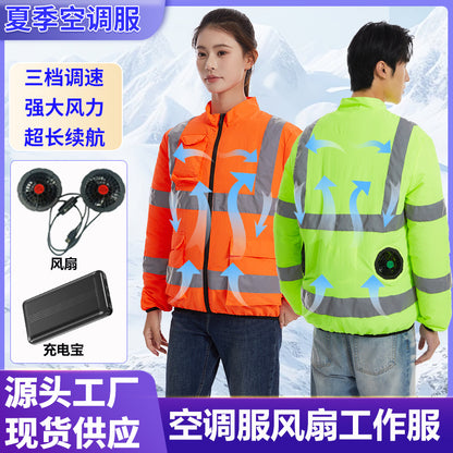 New Summer Fan Clothes Construction Site Cooling Air-Conditioning Clothes Outdoor Reflective Strip Air-Conditioning Clothes Men's Style with Fan