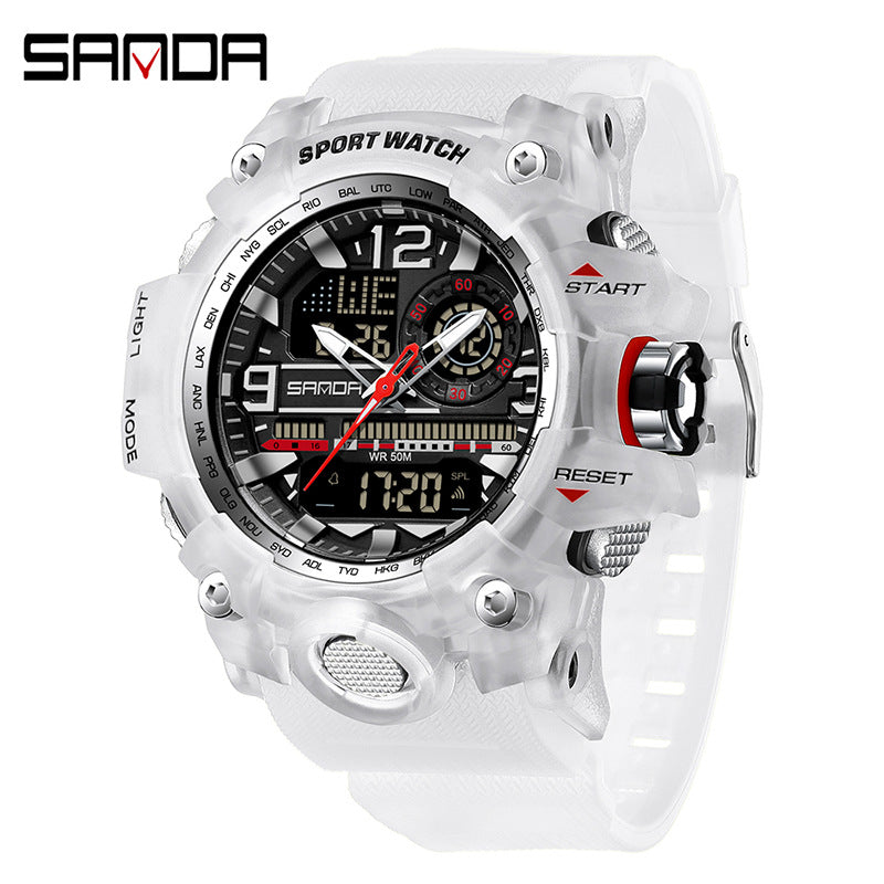 Sanda Hot-Selling Watch Korean Version Student Party Multi-Functional Waterproof Alarm Clock Electronic Watch Cool Dual Display Luminous Sports Watch by PDG ibma