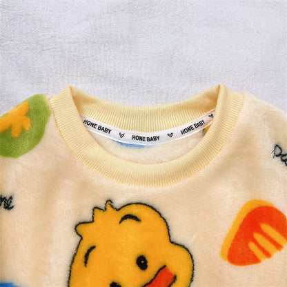 Men's and Women's Flannel Pajamas suit Autumn and Winter Middle and Big Children's Warm fleece-lined Thickened Autumn Clothes and Pants Home Clothes