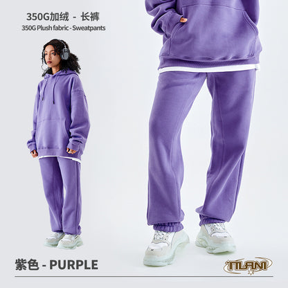 Tilani Men's Clothing European and American Trendy Brand High Quality 350g Fleece-Lined Thick Men's and Women's Hooded Sweatshirt and Sweatpants Pure Color Suit