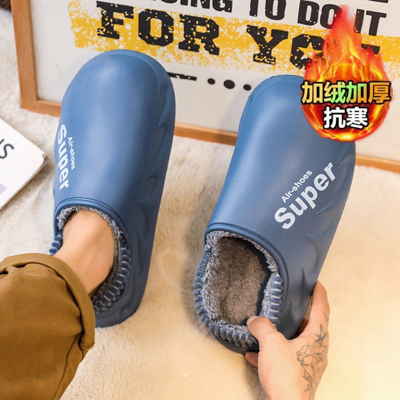 Waterproof Cotton Slippers for Men in Winter, Velvet Warm Anti-Slip Bag and Cotton Shoes for Outer Wear, Thick-Soled Winter Home Shoes Wholesale