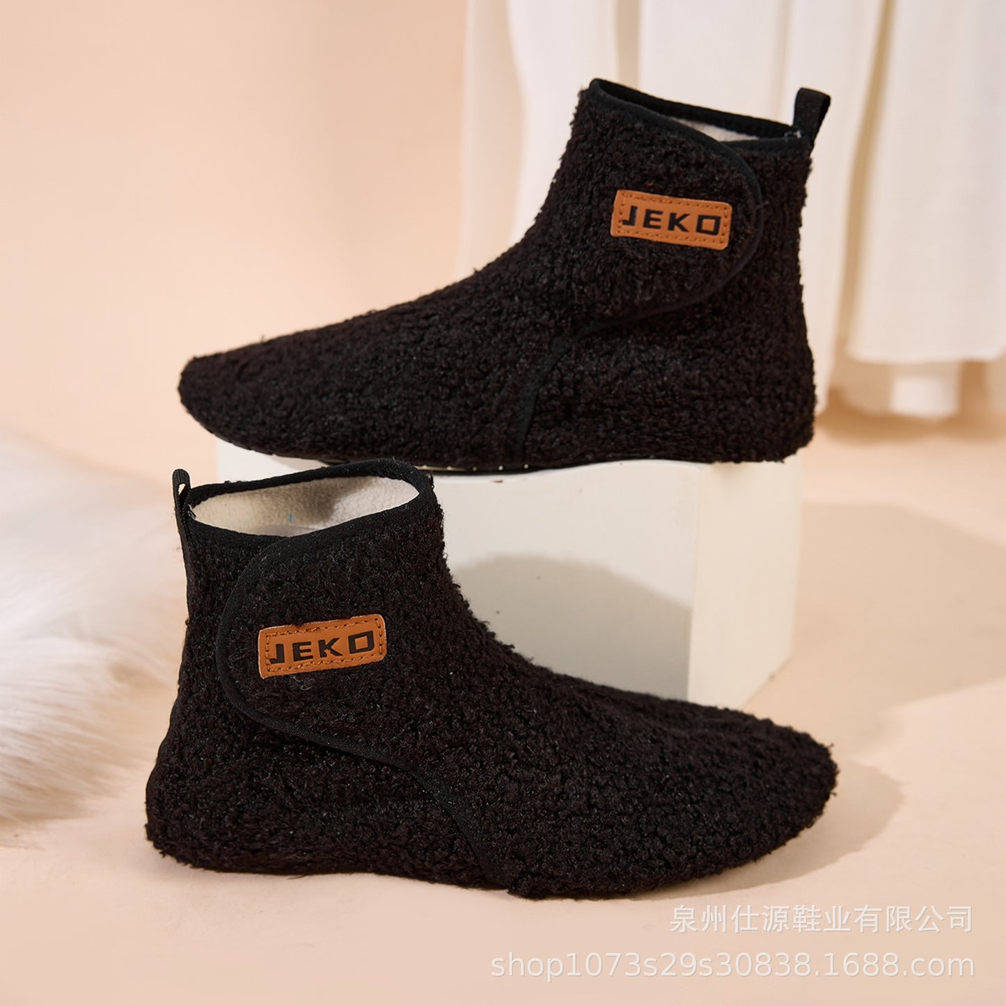 Cross-Border Large Size Shein Winter New Women's Velcro Home Indoor Non-Slip Warm Long Plush Snow Boots