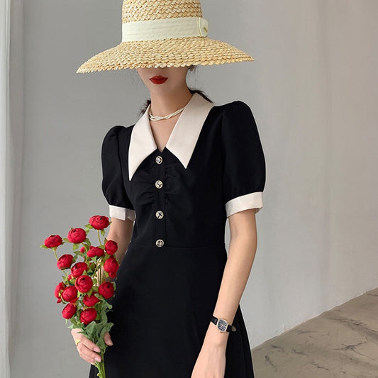 2026 Summer New Style French Color-Blocking Elegant Slim-Fit Dress with a Vintage Hepburn Style by PDG ibma