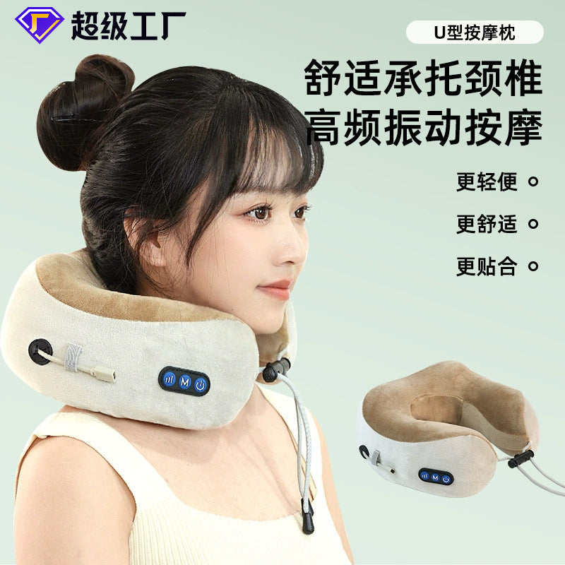 Multifunctional U-Shaped Pillow Memory Foam Portable Car Travel Electric Neck Cervical Spine Massager U-Shaped Massage Pillow